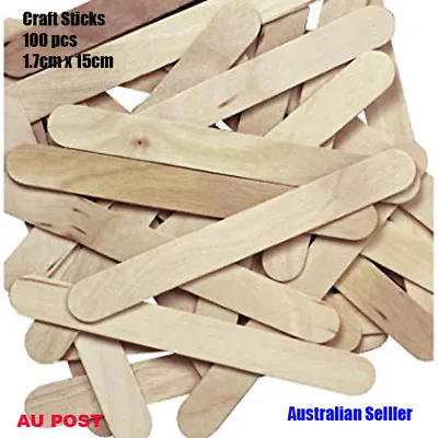 100 Wooden Craft Stick Paddle Pop Popsicle Ice Cream Sticks Coffee Stirrers 15cm • $7.99
