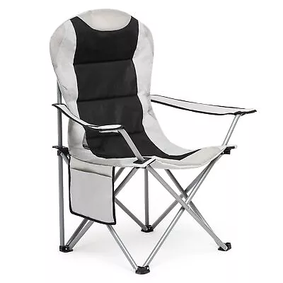 Mondeer Camping Chairs High Back Padded Folding Chair With Cup Holder Light Grey • £24.95