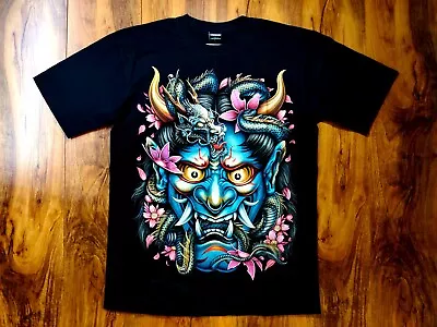 New Men's T-Shirt Black Oni Demon Dragon Tattoo Japanese Kabuki Glow In Dark L • $35.99