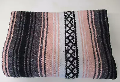 Mexican Blanket Throw Rug Pink Woven Stripe Picnic Festival Camping M92 • £22