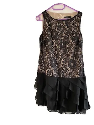 Coast Black Lace Gatsby Charleston Ruffle Dress Size 12 Barely Worn Perfect • £25