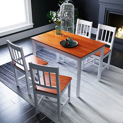 £162.83 • Buy Dining Table And 4 Chairs Set Honey Classic Solid Wooden Kitchen Home Furniture