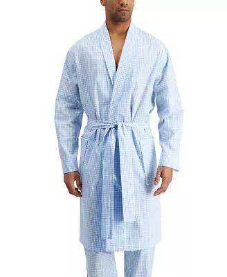 Club Room Men's Medium Gingham Woven Robe (Light Blue Small) • $21.20