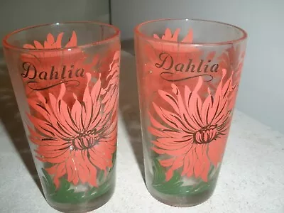 Vintage Lot Of 2 Peanut Butter Drinking Glass Glasses Tumblers Dahlia Floral • $17.99