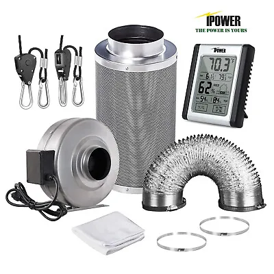 IPower 4''/6''/8'' Inch Inline Fan Carbon Filter Ducting & Humidity Monitor • $135.99