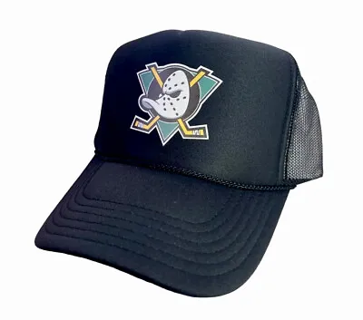 New Anaheim Mighty Ducks Black Hat 5 Panel High Crown Trucker Snapback Vintage • $24.95