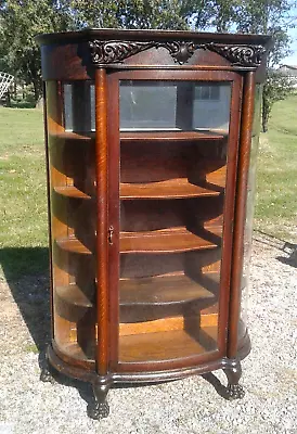 Antique Serpent Heads China Cabinet Quarter Sawn Oak Curved Glass With Claw Feet • $1697.50