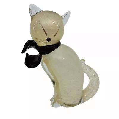 Murano MCM Cat Figurine Gold Aventurine Art Glass Vintage • $163.95