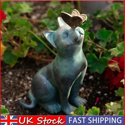 Cat Play Butterfly Statues Figurines Indoor Outdoor Garden Resin Craft Ornaments • £9.90