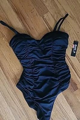 Allen B By Allen Schwartz Black Ruched Pin-up Swimsuit  Sz 10 New With Tags • $24