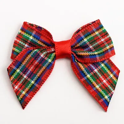 Tartan Pre Tied Bows 4cm Wide Check Wedding Hair Ribbon Embellishment Crafts • £3.65
