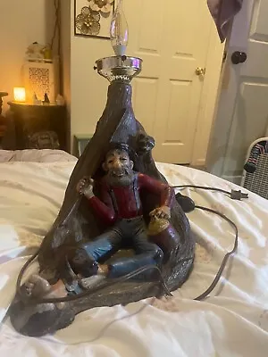 Drunken Cowboy Hunter With His Dog Raccoon And Moonshine Vintage Western Lamp • $100