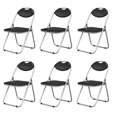 6 Pack Folding Chairs Stable U-shaped Frame Commercial Grade Metal Chair Black • £99.95