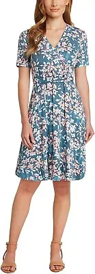 Matty M Women's Wrap Front Short Sleeve Dress Size  Blue Slate R4 • $17.99