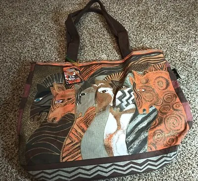 LAUREL BURCH Bag Moroccan Mares Canvas Purse Tote Horses • $19.99