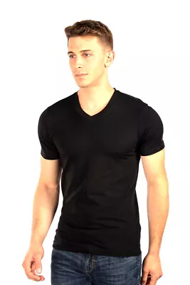 Men's City Lab Black Stretch Fit V-Neck T-Shirt • $11.95