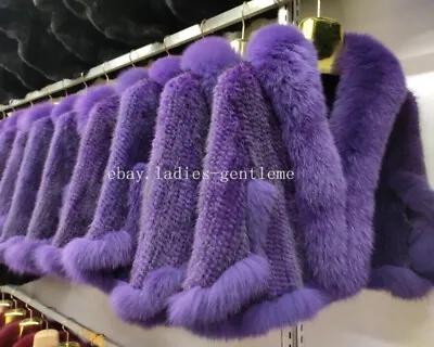 $165 • Buy 100% Real Genuine Hand Knitted Mink Fur Fox Collar Cape Stole Shawl Scarf Coat