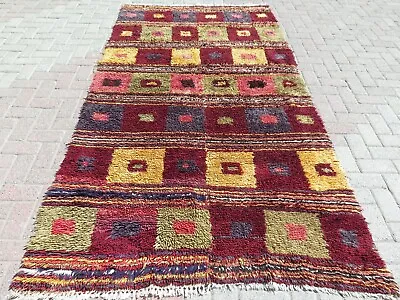 Vintage Turkish Shaggy Carpet Long Hair Rug Wool Tulu Carpet Mohair Rug 58 X107  • $211.65