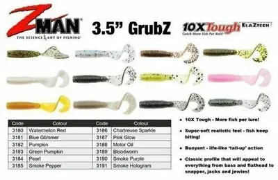 Zman GrubZ 3.5  6pk Soft Plastic Fishing Lure - Choose Colour BRAND NEW @ EBay F • $9.75