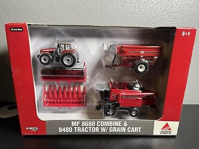 1/64 Ertl Massey Ferguson 8680 Combine & 8480 Tractor W/ Grain Cart Farm Set NEW • $59.99