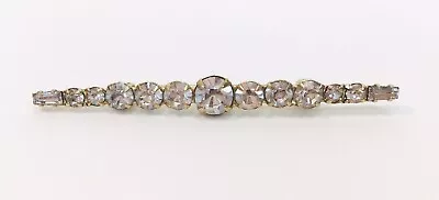 Vintage Signed B. David Rhinestone Bar Brooch Gold Tone Metal • $25