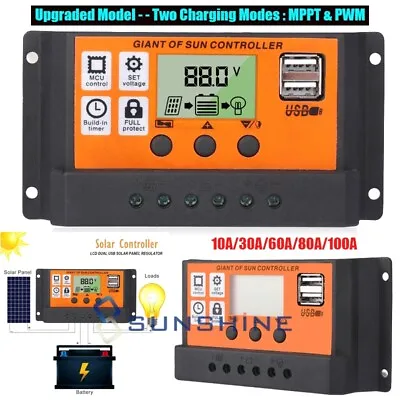 10-100A Solar Charger Controller MPPT&PWM Dual USB Charge Regulator Panel 12/24V • $17.97