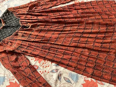 Vintage ANOKHI Paisley Hand Block Printed Cotton Silk Kaftan Midi Dress • $59.74