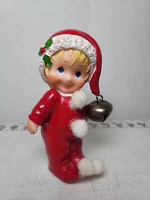 VTG 1980 Ruth Morehead Holly Babes ELF Christmas Figurine Jingle Bell 4  Tall  • $10.40