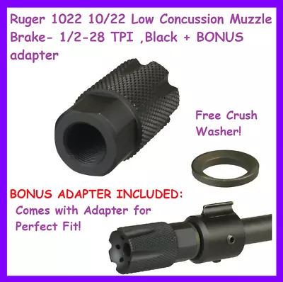 Ruger 1022 10/22 Low Concussion Muzzle Brake- 1/2-28 TPI Black + BONUS Adapter • $26.99
