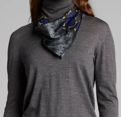 $294 Versace Women's Gray Blue Snake-Print Silk Square Wrap Bandana Neck Scarf • $82.78