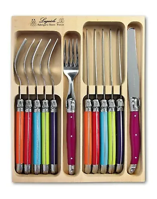 Laguiole Knife And Fork Set 12 Piece In Wooden Display Box Multi Colour • £109