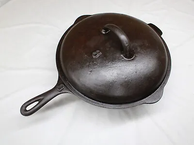 Vintage UnMarked Raised No. 8 Heat Ring Cast Iron Chicken Fryer Skillet With Lid • $195