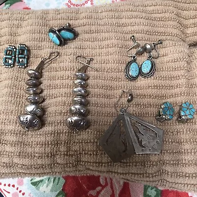 VTG Sterling Silver Earring Lot Turquoise+native American • $51