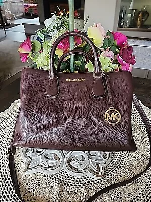 Michael Kors Camille Satchel Leather Tote Crossbody Bag Burgundy Wine EUC  • $22.75