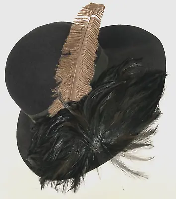 Vintage Black Feathered Hat With Sassy Upturned Brim Size M /56 Cm /22  • $179.99