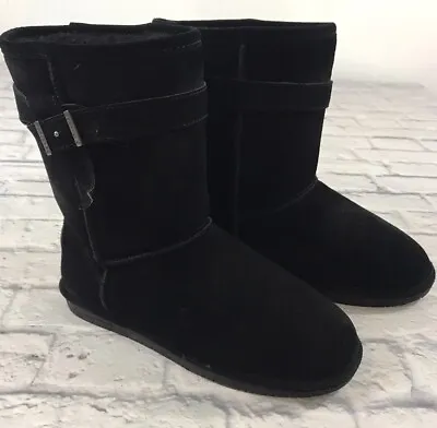 Bearpaw Black Suede Womens Size 9 Boot Mukluks Flats Sherpa Winter Warm • $15