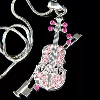 ~Pink VIOLIN Bow~ Made With Swarovski Crystal Fiddle Music Musical Gift Necklace • $41