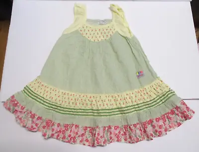 Toddler Girls Naartjie Green & Yellow Striped Floral Sundress Dress Size 3 Year • $10.39