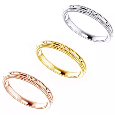 Round Cut Natural Diamond Accents 14K Gold Milgrain Wedding Band Fashion Ring • $256.49