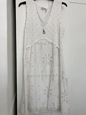 Elisa Cavalletti Club Italian White Cotton Embellished Dress Size UK 8 • £5