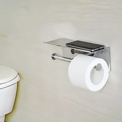 Stainless Steel Double Toilet Paper Holder Towel Roll Tissue Rack Storage Shelf • $54.95