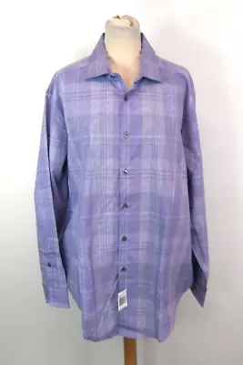 CALVIN KLEIN PLAID PATTERNED DRESS SHIRT Men's Purple / Lilac. Size 17.5 . • £4.99