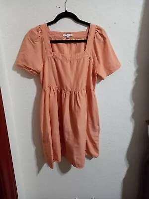 Madewell Womens Linen Blend Allie Mini Dress Peach Short Sleeve Square Neck  • $15