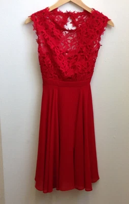 £6.99 • Buy Ladies EVA & LOLA Red Dress With Bodice Lace Overlay Size S - CG W24