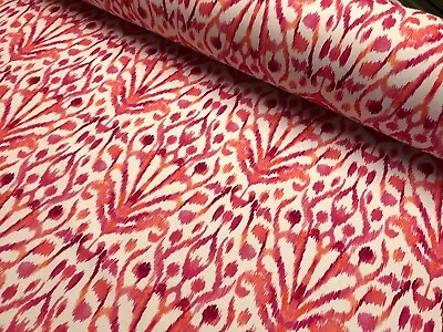 Pink Ikat Floral Fan Damask Flower Fabric Paisley Deco Cotton Material 55'' Wide • £1.20