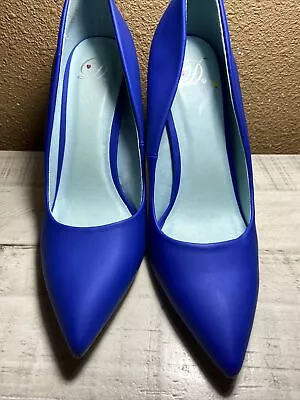 Heart In D Pointed Metallic Cap Toe Suede Blue High Heel Sz 8.5 • $20.99