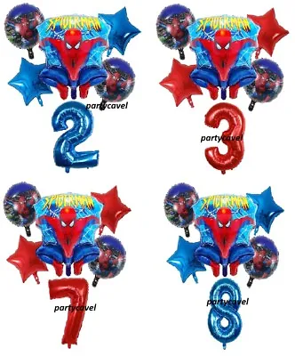 6pcs Avengers Spiderman Birthday Balloons Party Decors Foil Blue Red Age Number • £9.99