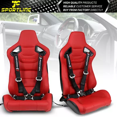 Universal X2 Reclinable Racing Seat & Double Slider & Belt Red PU Carbon Leather • $400.99