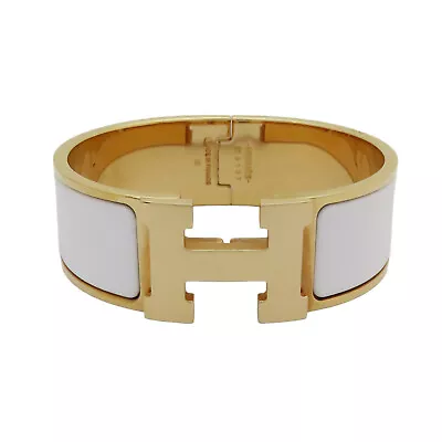 HERMES Clic Clac H Bracelet Enamel White Gold Tone Metal • $617.76