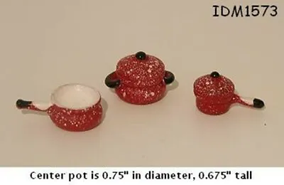 POT & PAN SET Red Speckleware Dollhouse Miniatures 1:12 Scale • $2.95